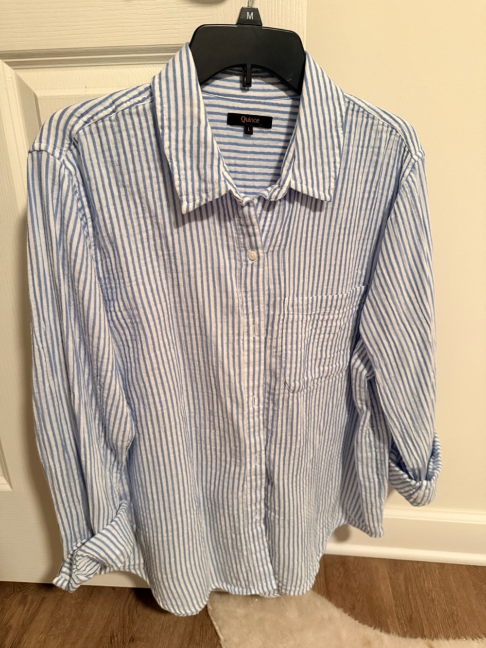 Quince Light Blue and White Striped Button-Up Shirt - Picture 4 of 6